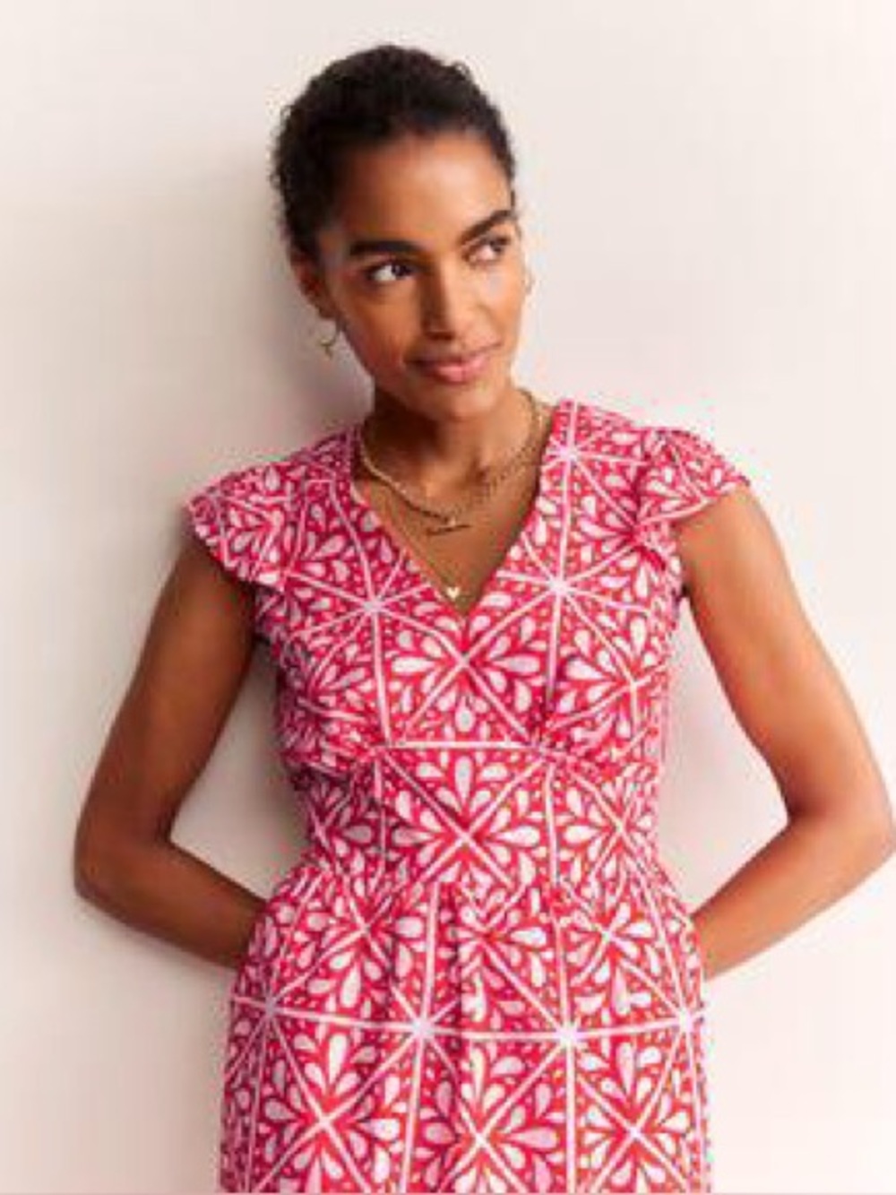 Boden Pink and White Geometric Midi Dress